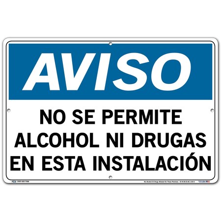 Vestil Aluminum Composite Sign, 12-1/2" Height, 18-1/2" Width, Aluminum Composite, Rectangle, Spanish SI-N-06-D-AC-130-S